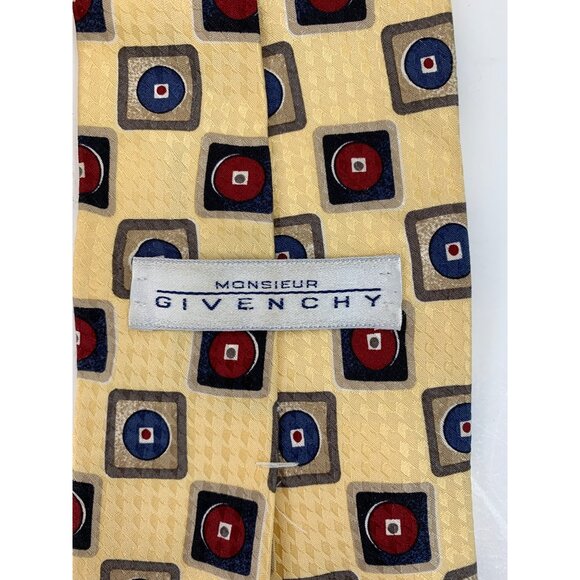 Monsieur Givenchi 90s Vintage Silk Yellow Tie 4" x 59"  EUC Lined 6814 USA Check - Picture 2 of 11